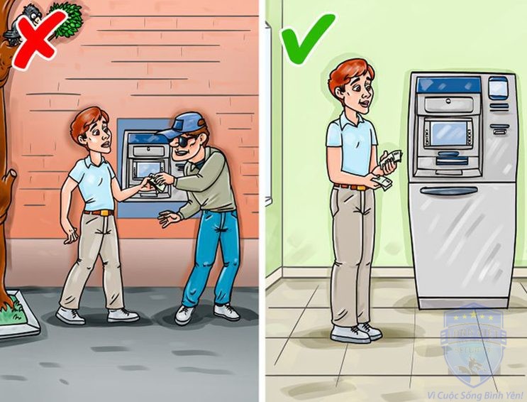Nên hạn chế sử dụng ATM ngoài trời để phòng tránh cướp giật