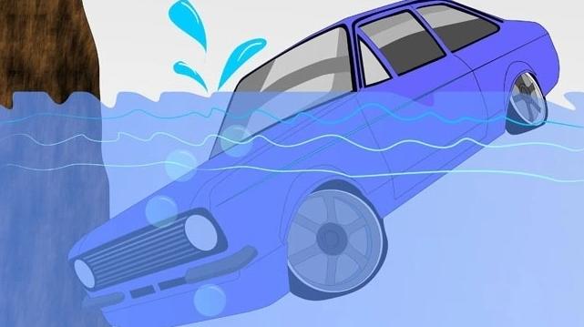 Cố gắng giữ bình tĩnh khi ô tô rơi xuống nước